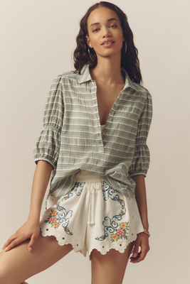 Shop Pilcro The Tallulah Double Puff-sleeve Blouse By
