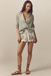 Pilcro Linen Puff-Sleeve Blouse