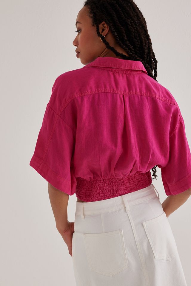 By Anthropologie top in lino stampato con cravatta frontale #2