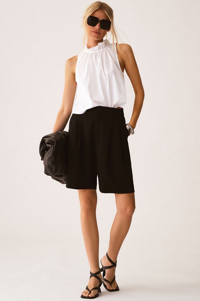 Maeve Poplin Ruffle-Neck Halter Tank