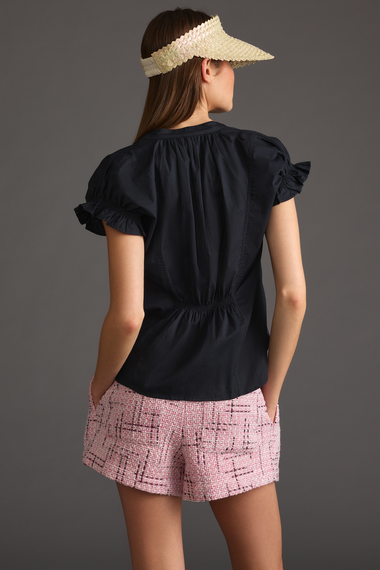 The Tatum Flutter-Sleeve Blouse by Pilcro: Poplin Edition