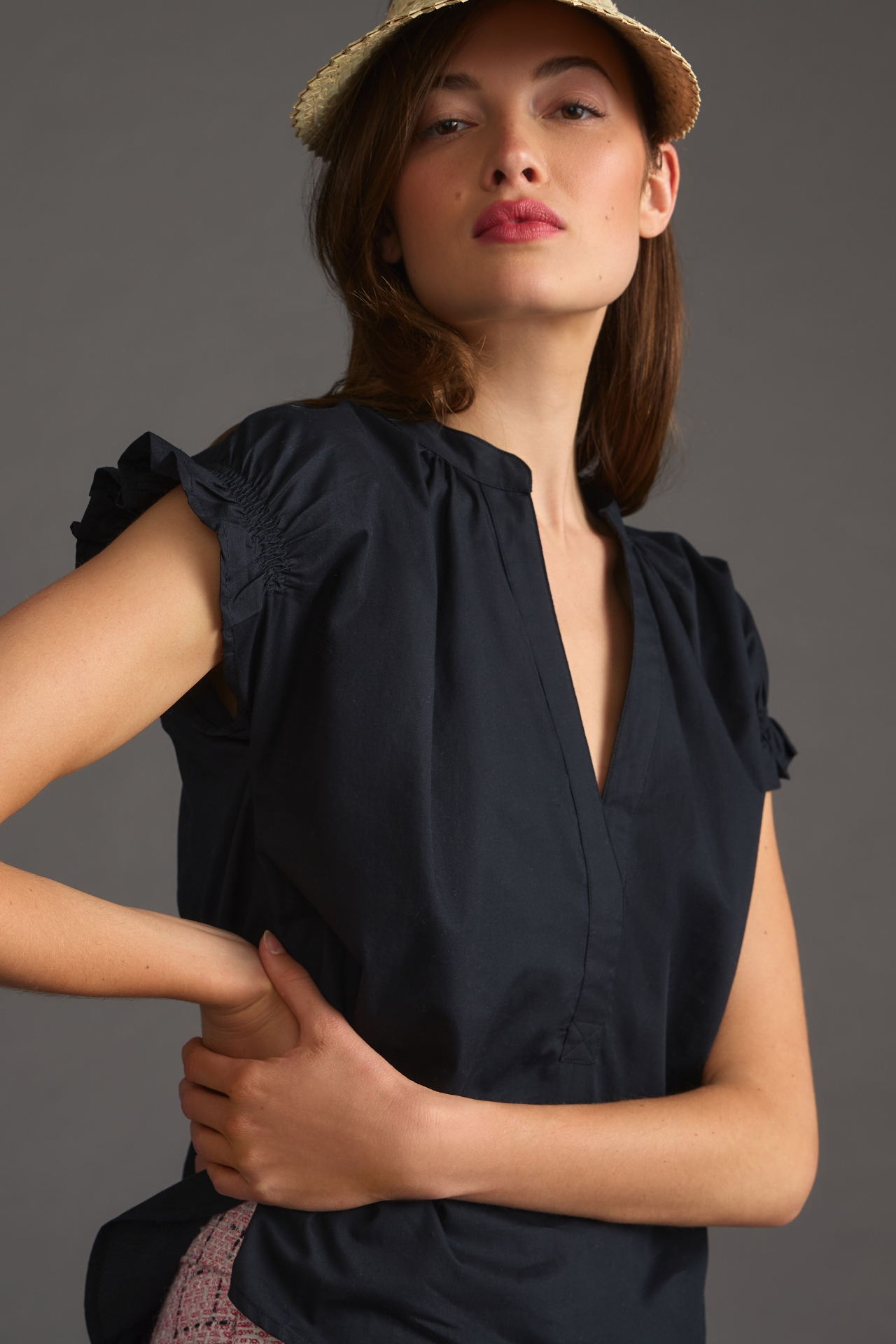 The Tatum Flutter-Sleeve Blouse by Pilcro: Poplin Edition