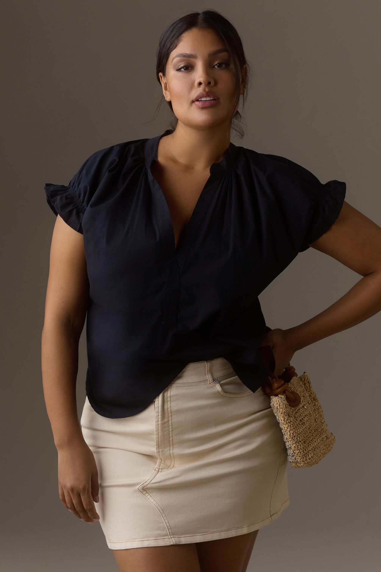 The Tatum Flutter-Sleeve Blouse by Pilcro: Poplin Edition