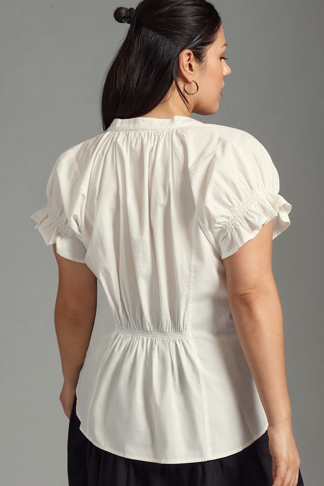 The Tatum Flutter-Sleeve Blouse by Pilcro: Poplin Edition #1