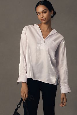 Pilcro Long-Sleeve Shine Henley Blouse | Anthropologie UK