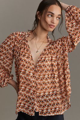 By Anthropologie The Estela Sheer Printed Blouse In Multicolor