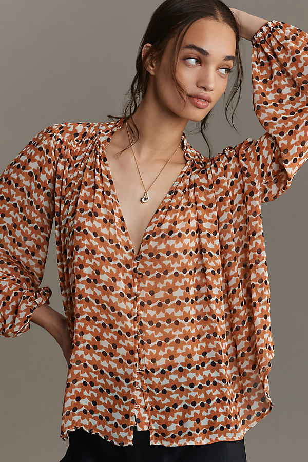 By Anthropologie Button-Front Balloon Sleeve Blouse
