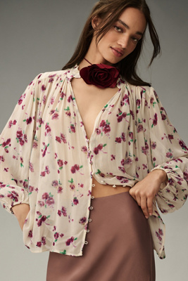 By Anthropologie The Estela Sheer Printed Blouse In Multicolor