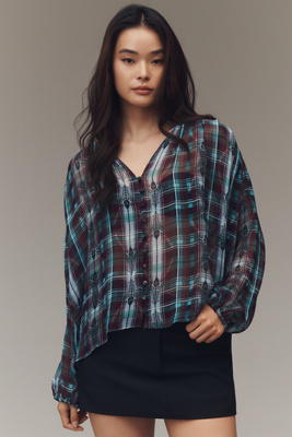 By Anthropologie The Estela Sheer Printed Blouse In Blue