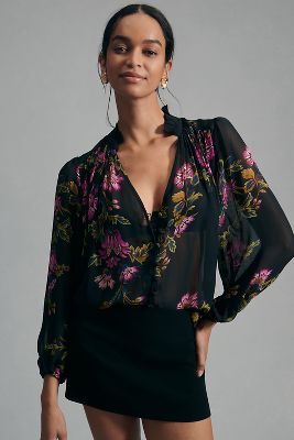 Shop By Anthropologie The Estela Sheer Printed Blouse In Purple