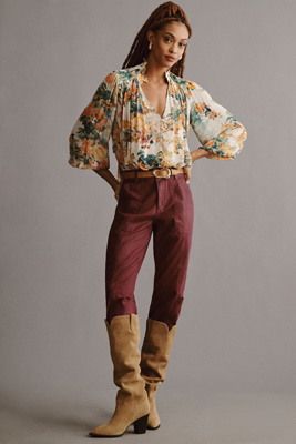 By Anthropologie Sheer Printed Blouse In Multicolor