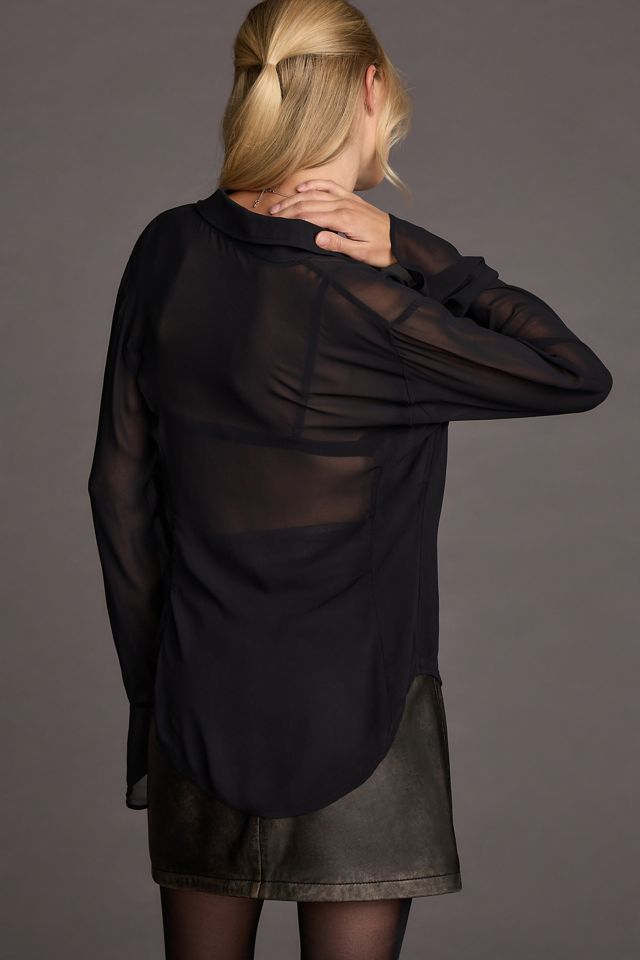 By Anthropologie Sheer Long-Sleeve Blouse #1