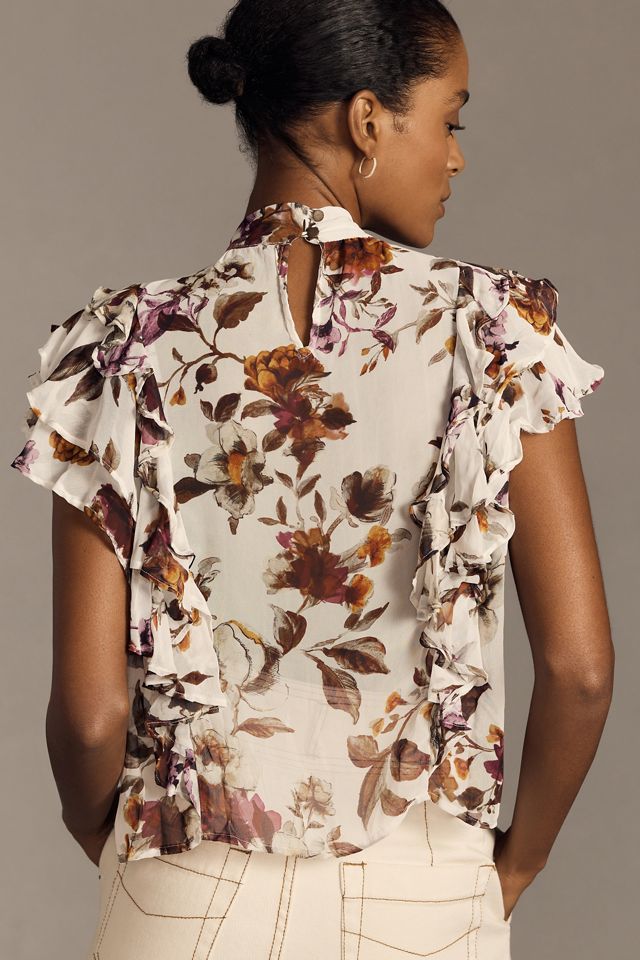 By Anthropologie Tie-Neck Sheer Ruffled Blouse #1