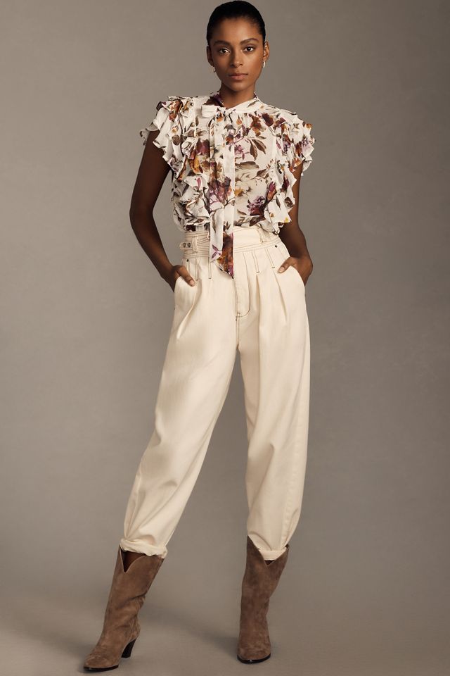 By Anthropologie Tie-Neck Sheer Ruffled Blouse #3