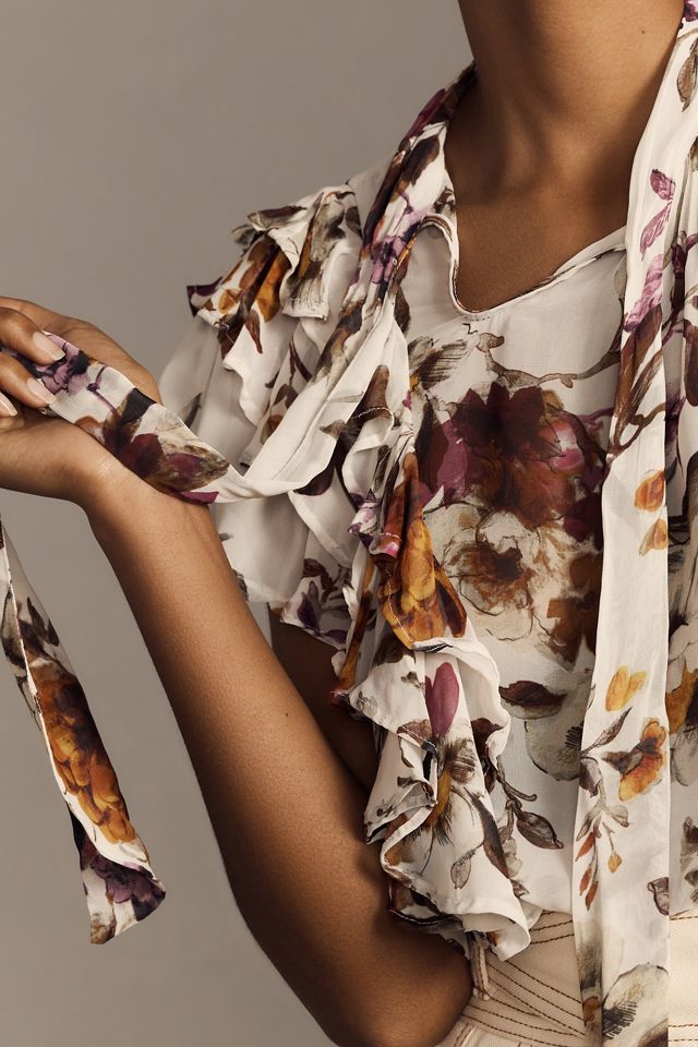 By Anthropologie Tie-Neck Sheer Ruffled Blouse #4