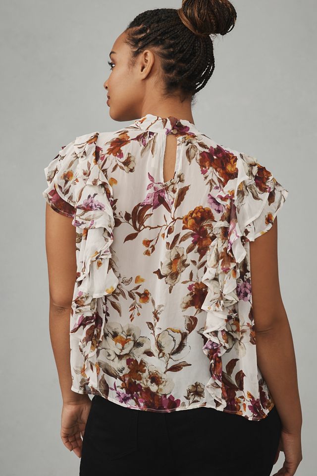 By Anthropologie Tie-Neck Sheer Ruffled Blouse #6