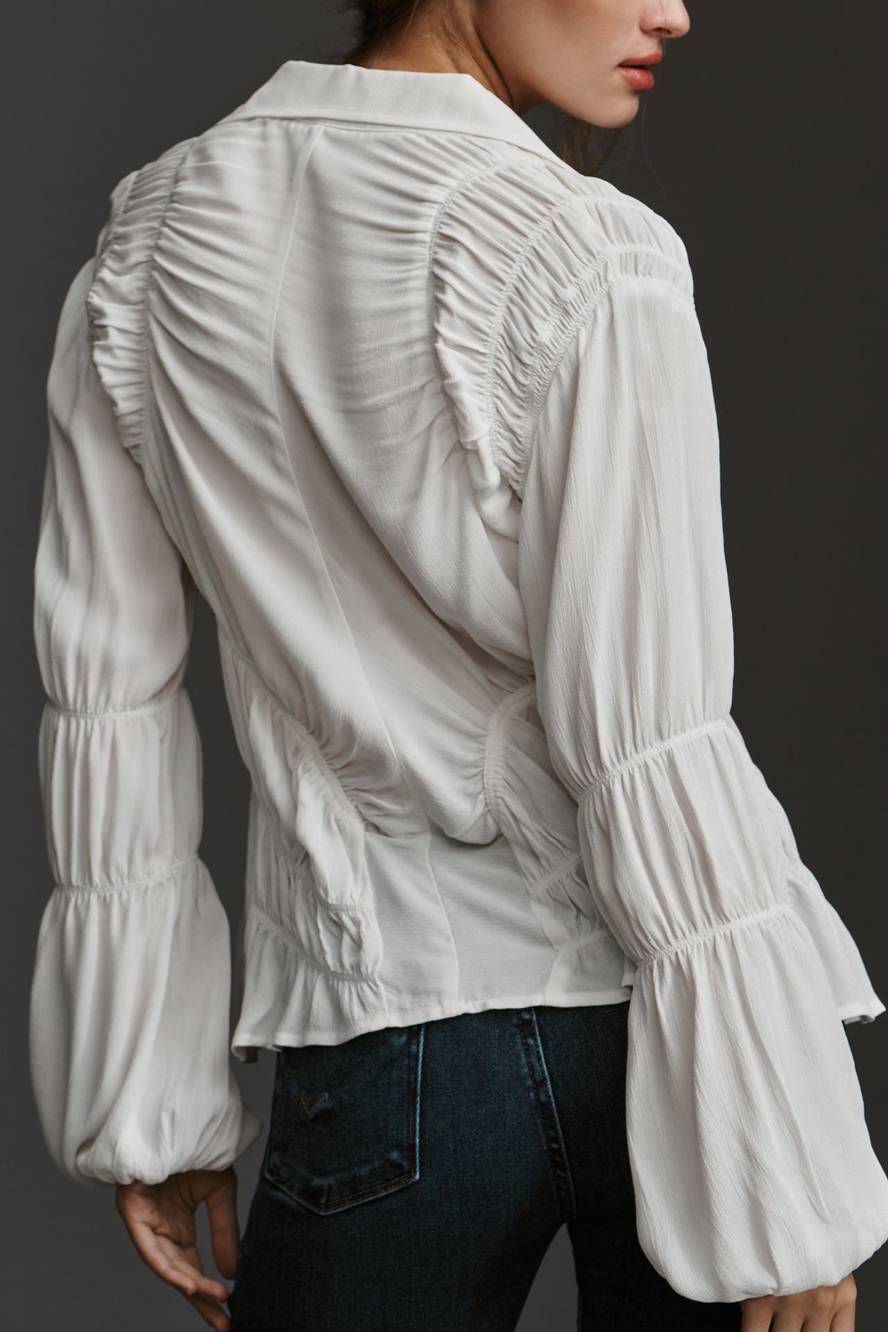 By Anthropologie Long-Sleeve Shirred Buttondown Shirt