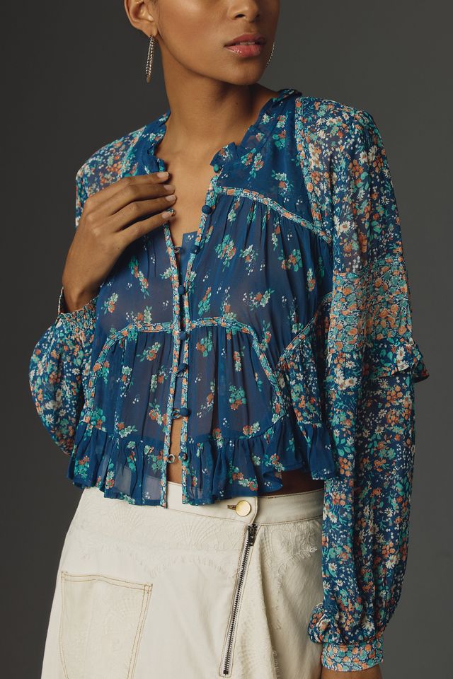 By Anthropologie Sheer Babydoll Blouse #2