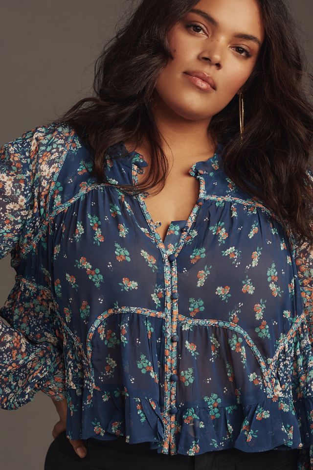 By Anthropologie Sheer Babydoll Blouse #5