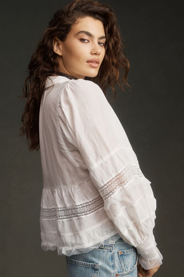 By Anthropologie Ruffled V-Neck Popover Blouse #1