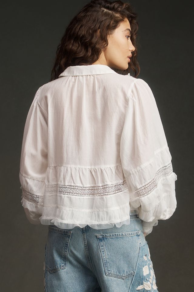 By Anthropologie Ruffled V Neck Popover Blouse Anthropologie