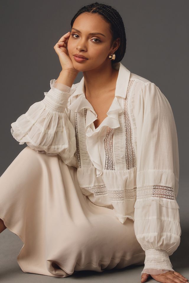 By Anthropologie Ruffled V-Neck Popover Blouse #4