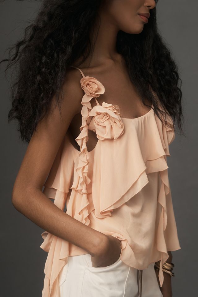 By Anthropologie Sheer Ruffled Tendrils Tank #2