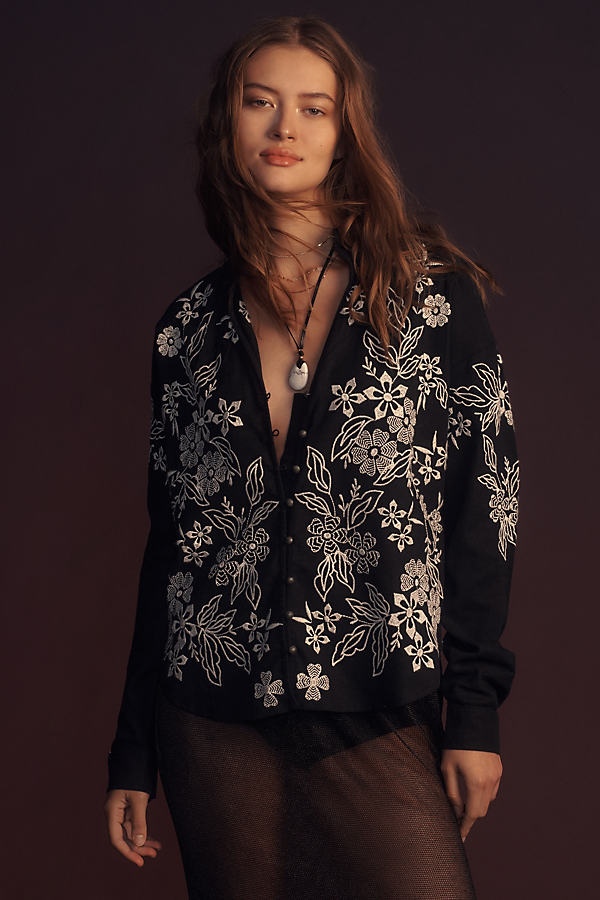 The Tavi Long-Sleeve Blouse by Pilcro: Embroidered Edition