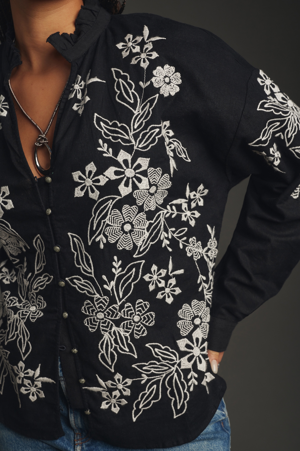 The Tavi Buttondown Blouse by Pilcro: Embroidered Edition