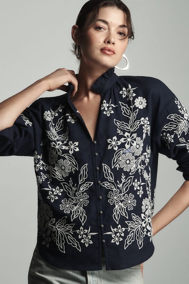 Anthropologie factory embroidered cotton blouse m