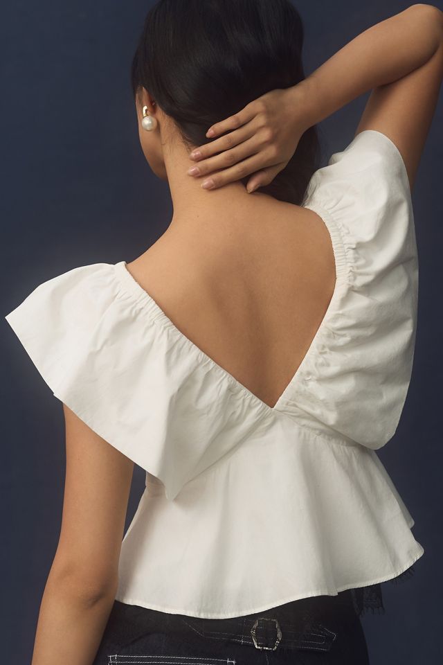 By Anthropologie Bow Ruffle-Sleeve Babydoll Blouse #1