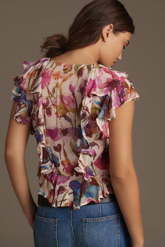 By Anthropologie Flutter-Sleeve V-Neck Blouse #2