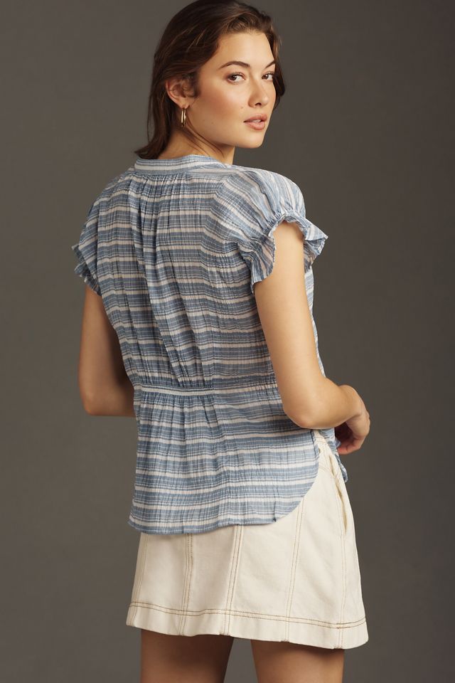 The Tatum Flutter-Sleeve Blouse by Pilcro: Striped Edition #1