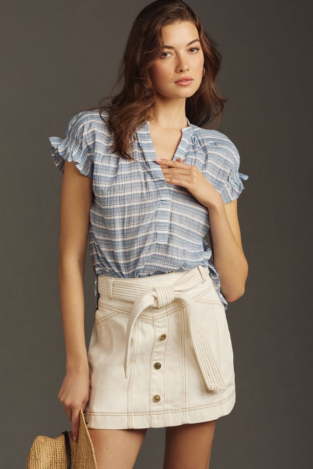 The Tatum Flutter-Sleeve Blouse by Pilcro: Striped Edition #2