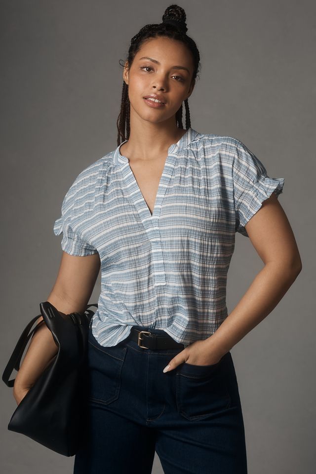 The Tatum Flutter-Sleeve Blouse by Pilcro: Striped Edition #4