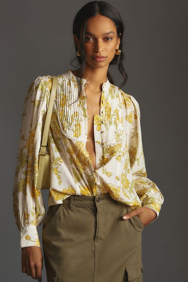 By Anthropologie Long-Sleeve Textured Buttondown Top