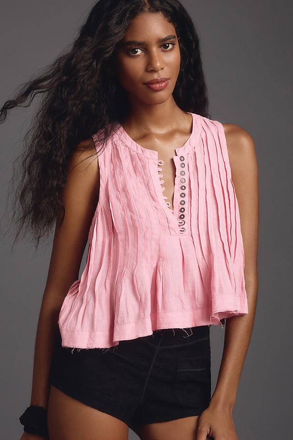 By Anthropologie Pleated Linen Vest Top