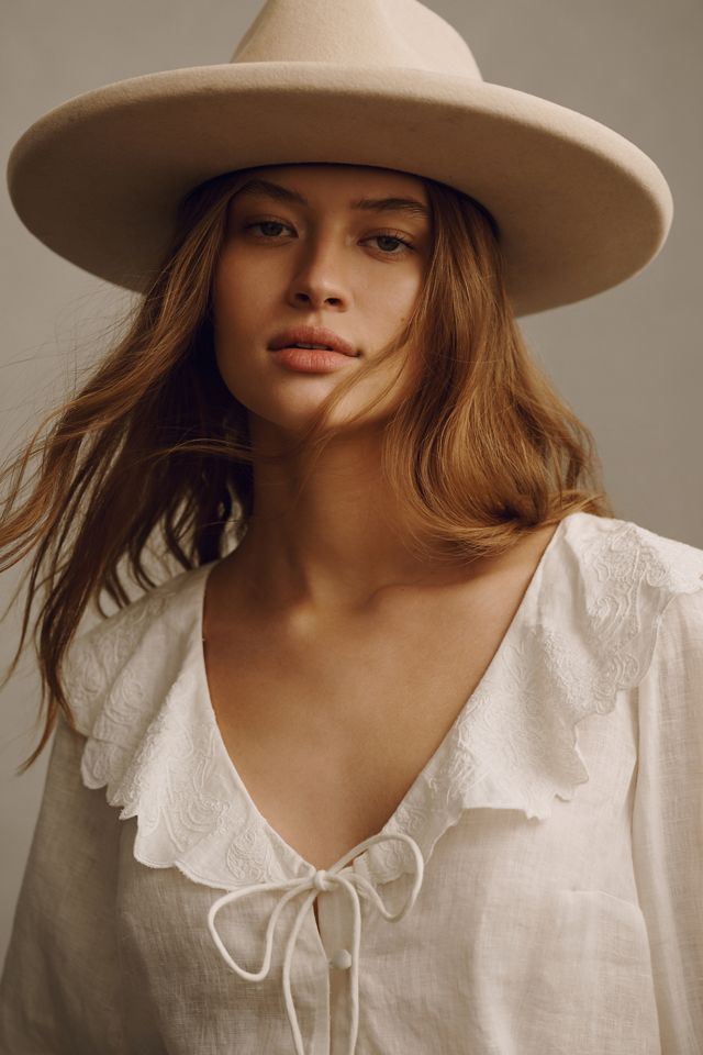 By Anthropologie Long-Sleeve Embroidered Linen Tie-Front Top