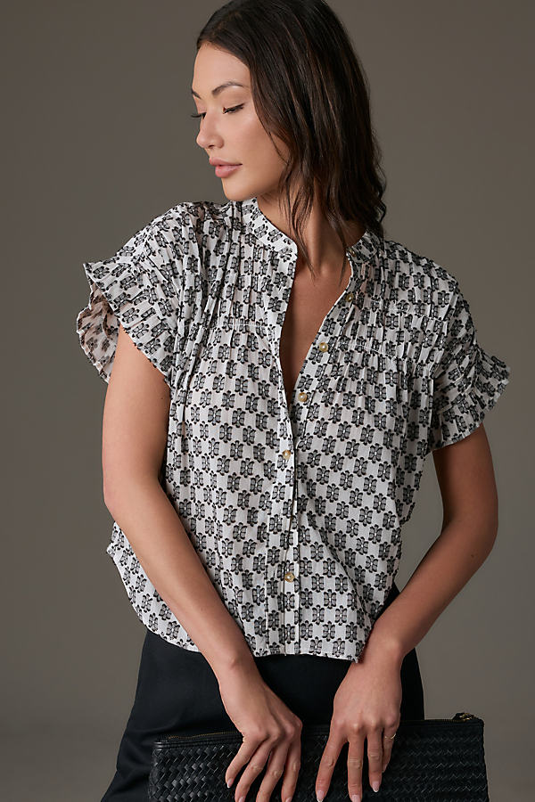 Pilcro Short-Sleeve Smocked Button-Front Blouse