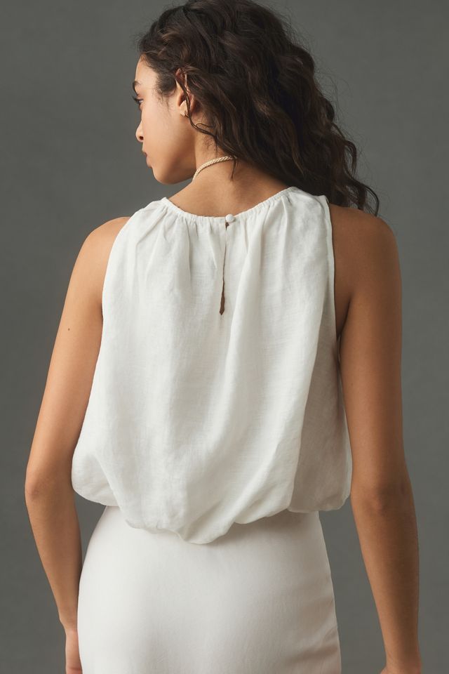 100% European Linen Crop Bubble Top  #2
