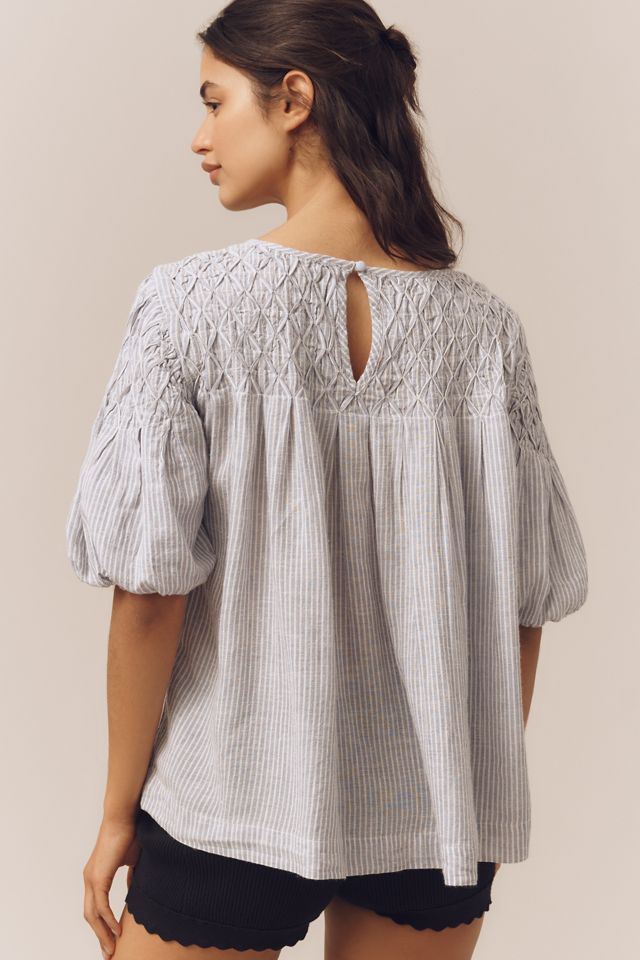 The Liza Puff-Sleeve Smocked Linen Top #1