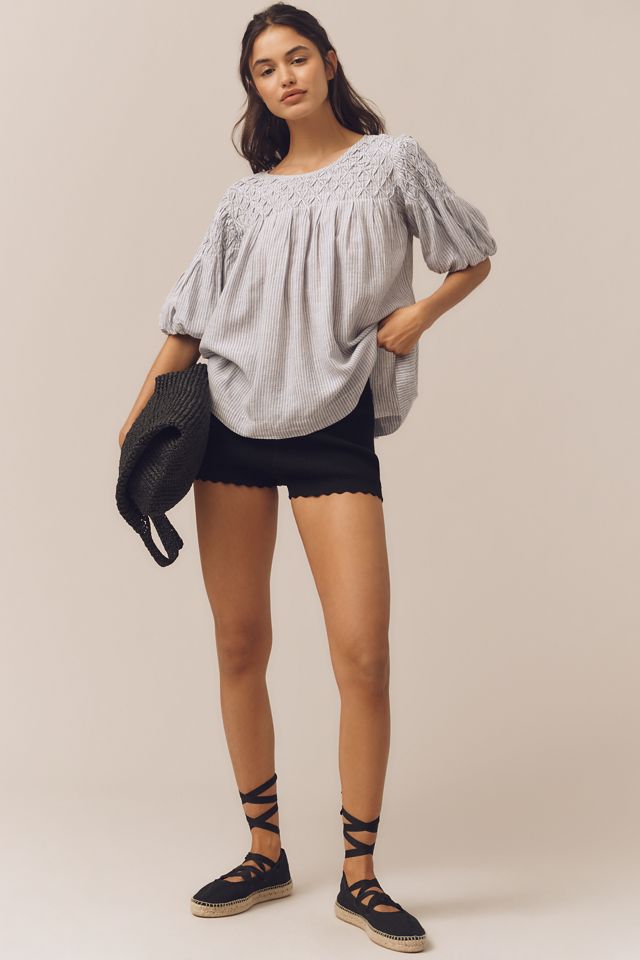 The Liza Puff-Sleeve Smocked Linen Top #2