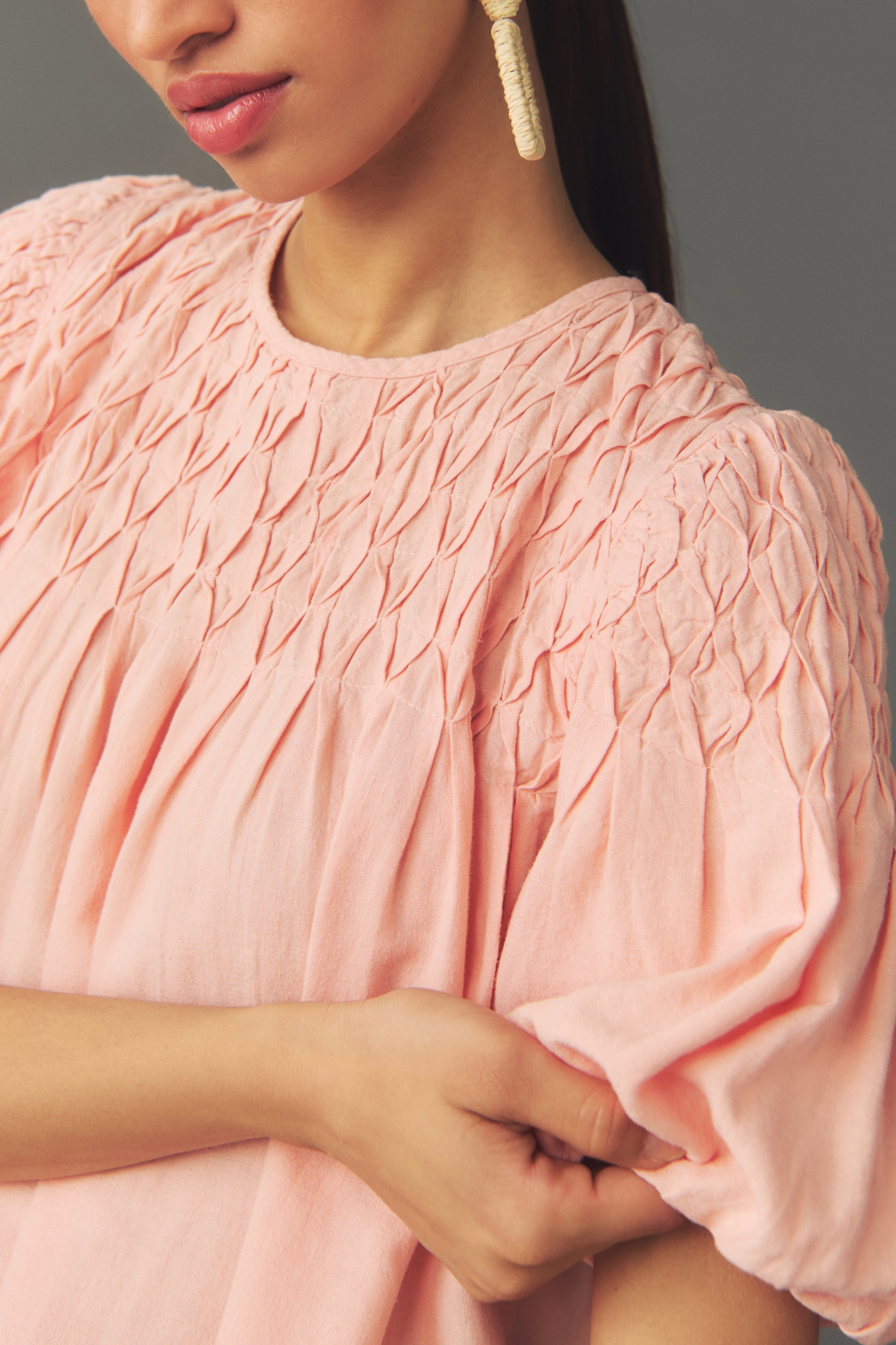 The Liza Puff-Sleeve Smocked Linen Top