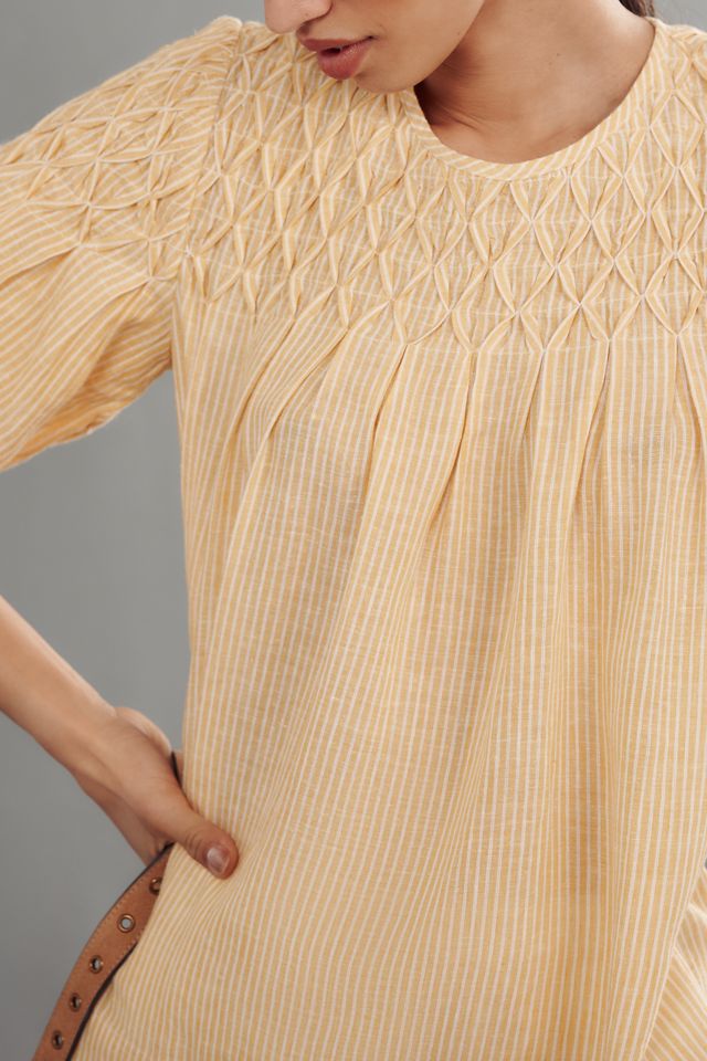 The Liza Puff-Sleeve Smocked Linen Top #3
