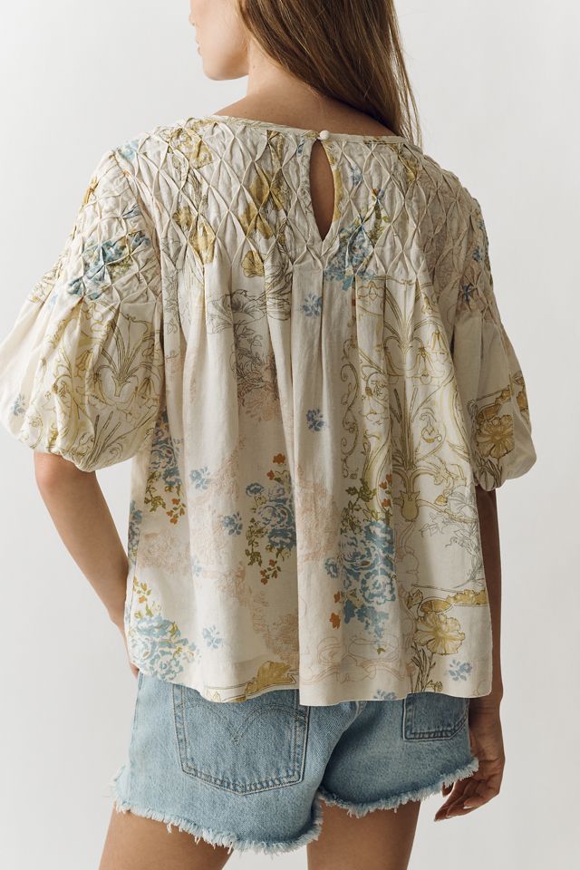 Liza Puff-Sleeve Smocked Linen Top | Anthropologie