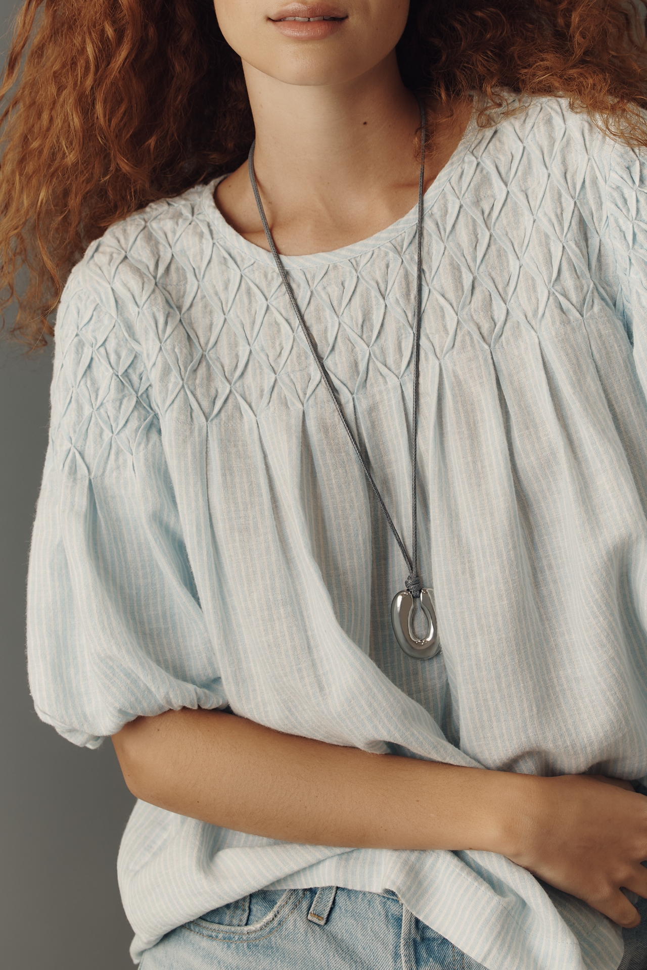 The Liza Puff-Sleeve Smocked Linen Top
