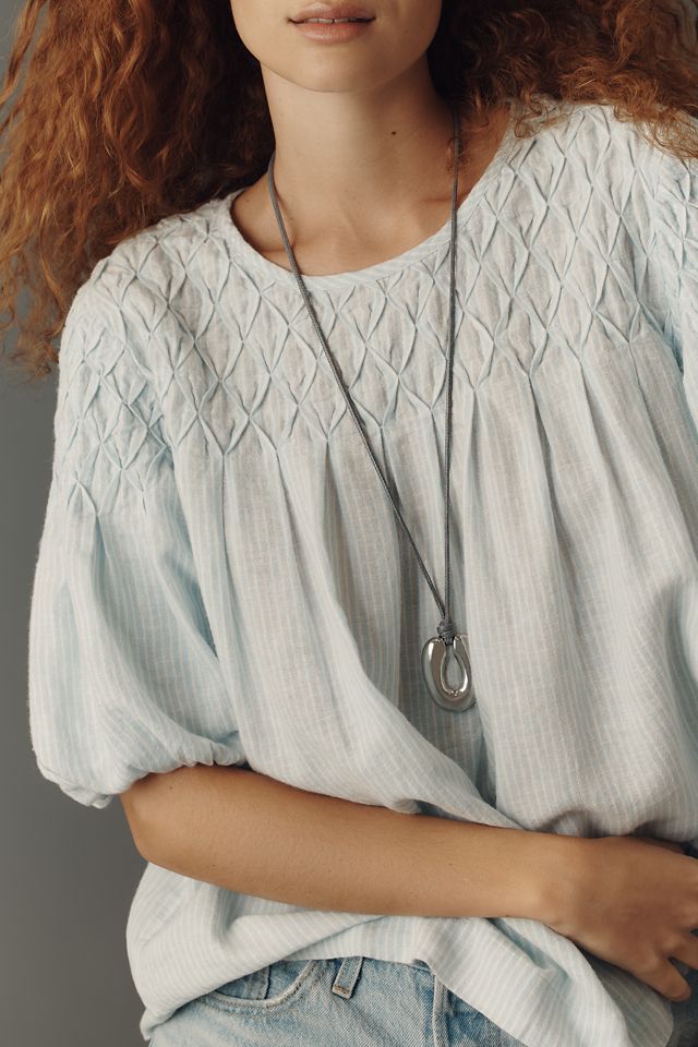 By Anthropologie Liza Linen Blend Smocked Top #2
