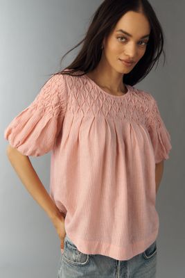 By Anthropologie Liza Linen Blend Smocked Top