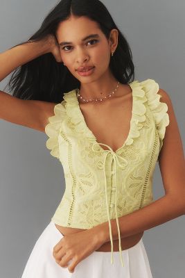By Anthropologie Sleeveless Ruffled Top In Green