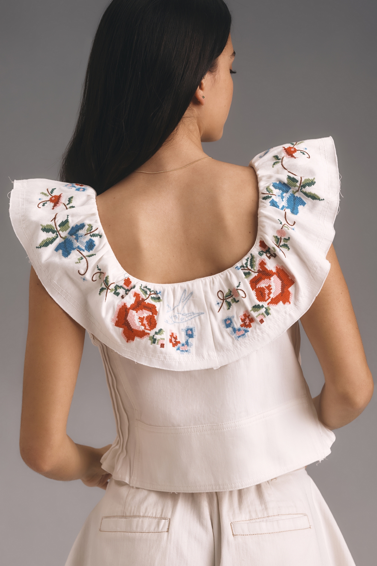 Pilcro Embellished Ruffle Collar Top